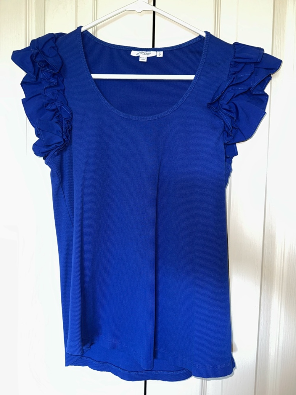 Chico's Royal Blue Ruffle Cap-Sleeve Tank